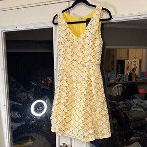 Modcloth Yellow and White Floral Midi Dress with pockets size Small